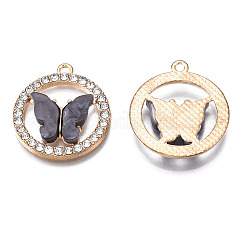 合金ラインストーンペンダント  アクリルと  カドミウムフリー＆鉛フリー  蝶のリング  ライトゴールド  グレー  24.5x22x3.5mm  穴：1.6mm&nbsp;LS-X1-PALLOY-S183-001A-RS