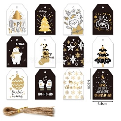クリスマスのテーマの紙テープ  麻縄で  クリスマスツリーの装飾用  六角  クリスマステーマの模様  模様付き六角形：68x45x0.4mm  6pcs /シート&nbsp;DIY-I069-03E
