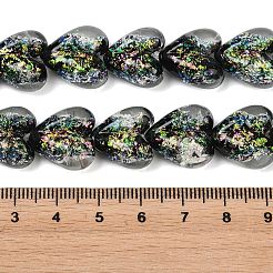手作りのフォイルのガラスビーズ  ハート  ブラック  16x15x9mm  穴：1.5mm  1.5mm  約24個/連  12.59~13.18インチ（32~33.5cm）&nbsp;DICH-C001-01I