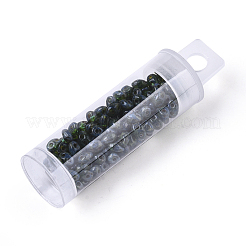 2つ穴シードビーズ  チェコガラスビーズ  透明なベーキングペイントスタイル  シーグリーン  5x3.5~3.8x2.5~2.8mm  穴：0.9mm  約10 G /ボトル&nbsp;SEED-R048-50720