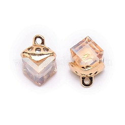 ガラスチャーム  合金のパーツと  キューブ  金色の石英  15x10x10mm  穴：1.6mm&nbsp;GLAA-SZC0004-02F