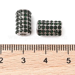 304ステンレススチールビーズ  ラインストーン付き  コラム  ステンレス鋼色  エメラルド  11x7mm  穴：3mm&nbsp;STAS-NH0001-02P-05
