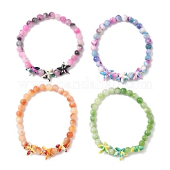 Natural Dyed Persian Jade & Dyed Synthetic Turquoise Beads Stretch Bracelets for Women&nbsp;BJEW-JB12002