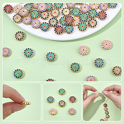 60本6色合金エナメルビーズ  花  ミックスカラー  12x12mm  穴：1.5mm  10個/カラー&nbsp;ENAM-WR0001-22