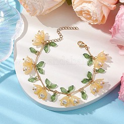 Flower Leaf Shell Pearl & Acrylic Charm Bracelets&nbsp;BJEW-TA00535-04