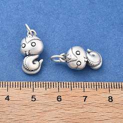 上質なシルバーペンダント  3d スネークチャーム  丸カンとスタンプ999個付き  アンティークシルバー  18x9.5x8.5mm  穴：4mm&nbsp;STER-D302-07AS