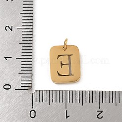 304ステンレススチールチャーム  丸カン付き  ゴールドカラー  文字チャーム付きの長方形  文字e  12.5x9.5x1.5mm  穴：3mm&nbsp;X-STAS-R001-01G-E
