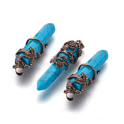 合成ターコイズポイントペンダント  赤銅めっき真鍮のパーツ  弾丸  57~60x16mm  穴：8x5mm&nbsp;G-O164-02B