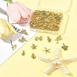 合金のチベット風チャーム  海洋  ヒトデ  巻き貝とイルカをテーマにしたペンダントセット  アンティーク黄金  16~28x6~20x1~4.5mm  穴：1~2.5mm&nbsp;FIND-FS0003-95AG