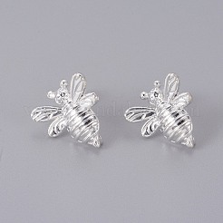 真鍮製スタッドピアスパーツ  プラスチック製のピアスキャッチとループ付き  長持ちメッキ  蜂  銀色のメッキ  15x14x2mm  穴：1.5mm  ピン：0.7mm&nbsp;KK-F809-13S