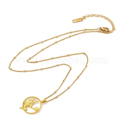 Brass & Acrylic Greek goddess Flat Round Pendant Necklaces&nbsp;NJEW-R018-01G