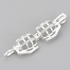 真鍮製ロケットペンダント  ケージペンダント  中空  手榴弾  銀色のメッキ  22x11x9mm  穴：4x2mm  インナー対策：9x7mm&nbsp;KK-Q748-050S