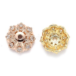 マルチペタルブラスマイクロパヴェキュービックジルコニアビーズキャップ  花  透明  ミックスカラー  10x4mm  穴：1.2mm&nbsp;ZIRC-F088-038-M