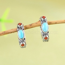 Oval Synthetic Turquoise Hoop Earrings&nbsp;EJEW-C178-07