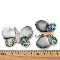 Rack Plating Brass Pave Natural Paua Shell & White Shell Pendants&nbsp;KK-U025-12P-10