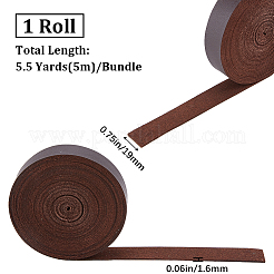平らな模造革コード  枕の装飾用  ココナッツブラウン  19x1.6mm  約5.47ヤード（4.85~5m）/ロール&nbsp;LC-GF0001-04B-02