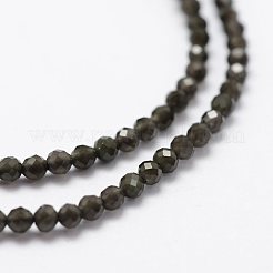 天然石オブシディアンビーズ連売り  多面カット  ラウンド  2mm  穴：0.5mm  約175個/連  14.9インチ（38cm）&nbsp;G-K185-15