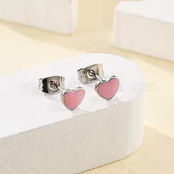 Enamel Heart Stud Earrings&nbsp;EJEW-B009-12P