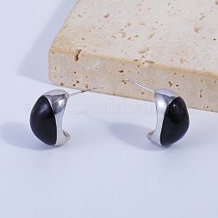 黒の楕円形の真鍮スタッドピアス  エナメル  プラチナ  19x11.4mm&nbsp;CU2619