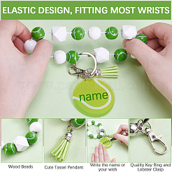 1Pc Printed Acrylic & Faux Suede Tassel Pendant & Wood Bead Keychains&nbsp;HJEW-SP0001-86A