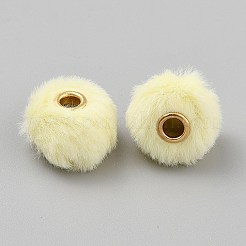 模造ミンクファーヨーロッパビーズ  大穴ビーズ  合金コアで  ロンデル  淡黄色  20x12.5mm  穴：4mm&nbsp;FIND-WH0148-423M