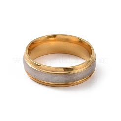 ツートン 201 ステンレススチール 溝付きライン 指輪 女性用  ゴールデン·ステンレス鋼色  内径：17mm&nbsp;RJEW-I089-32B