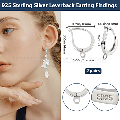 Anti-Tarnish 2 Pairs Rhodium Plated 925 Sterling Silver Hoop Earring Findings&nbsp;STER-BBC0005-98