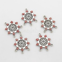 アンティークシルバートーン合金エナメルシャンデリアコンポーネント  花  インディアンレッド  31x26x2mm  穴：2mm&nbsp;LS-ENAM-J509-01AS