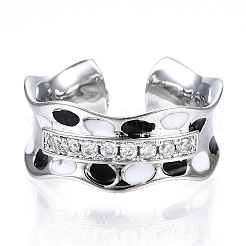Clear Cubic Zirconia Wave Open Cuff Ring with Enamel&nbsp;RJEW-N039-03P