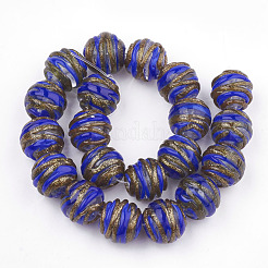 手作りゴールドパウダー入りランプワークビーズ  ラウンド  ブルー  13~14x13~14mm  穴：1~2mm&nbsp;LAMP-T006-03A