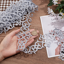 ポリエステルの花刺繍レーストリム  服飾材料  銀  3インチ（75mm）  約4.27ヤード（3.9m）/ pc&nbsp;OCOR-WH0079-89