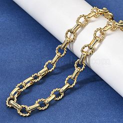 真鍮のオーバル＆ツイストリングリンクチェーンネックレス（女性用）  長持ちメッキ  ラックめっき  鉛フリー＆カドミウムフリー  18KGP本金メッキ  18.82インチ（47.8cm）&nbsp;NJEW-F366-08G