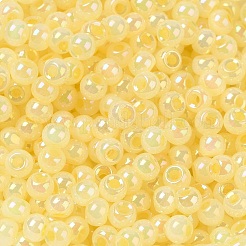 ガラスシードビーズ  セイロン  丸い穴  ラウンド  シャンパンイエロー  4x3mm  穴：1.2mm  340個/ 20g&nbsp;X1-SEED-H002-H-1302