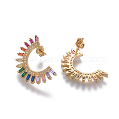 真鍮製キュービックジルコニアスタンドピアス  カーブ  ゴールドカラー  26~27x17x2.5mm  ピン：0.7mm&nbsp;EJEW-O092-12G
