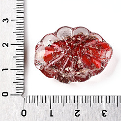 明るい手作りの金の砂のランプワークビーズ  暗闇で光る  花  ファイヤーブリック  26~29.5x22.5~26x10.5~11.5mm  穴：1.4~2mm&nbsp;FOIL-T006-04C