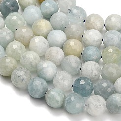 天然石アクアマリンビーズ連売り  ファセット（128ファセット）  ラウンド  10mm  穴：1.2mm  約40個/連  15.75インチ（40cm）&nbsp;G-L642-F05-10mm