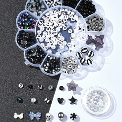 DIY アクリル & ABS プラスチック模造真珠ビーズブレスレット作成キット  ブラック  6~14x0.8~18x0.8~12mm  穴：1~3.5mm&nbsp;DIY-FS0006-50
