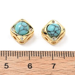 真鍮パヴェ合成ターコイズ菱形マルチ連リンク  クリアキュービックジルコニア  18KGP本金メッキ  9x9x7.5mm  穴：1.8mm&nbsp;KK-B129-26B-01G