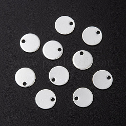304ステンレススチールチャーム  空白タグのスタンプ  フラットラウンド  銀  10x0.8mm  穴：1.2mm&nbsp;STAS-H436-66S-10mm