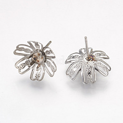 変色しにくい304ステンレススチール製イヤリング部品  6花びら  花  ステンレス鋼色  15mm  花：14x4.5mm  トレイ：4mm  ピン：0.7mm&nbsp;STAS-G187-20P