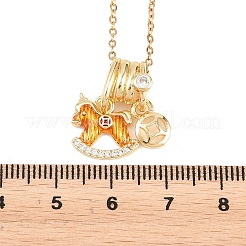 304ステンレススチールクリスタルラインストーンエナメルゴールドコイン馬ペンダントネックレスレディース  ゴールドカラー  15.94インチ（40.5cm）&nbsp;NJEW-K306-02G
