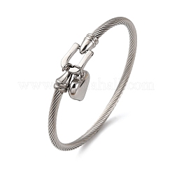 304ステンレススチールチャームバングル  ハート  ステンレス鋼色  内径：2-3/8インチ（5.9cm）&nbsp;BJEW-K280-03P