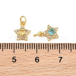 真鍮製マイクロパヴェキュービックジルコニアチャーム  スターのチャーム  18KGP本金メッキ  ミックスカラー  9x7.5x3mm  穴：2.3mm&nbsp;KK-Q085-12G
