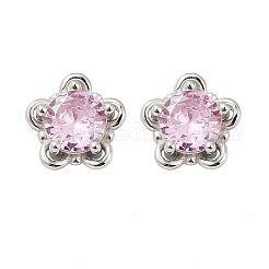 925スターリングシルバーキュービックジルコニアスタッドピアス  花  銀  7.5x8mm&nbsp;EJEW-V019-02P
