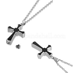 Stainless Steel Black Enamel Cross Pendant Urn Ashes Necklaces&nbsp;PW-WGDC362-01