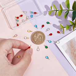 48 個 6 色のガラスチャーム  ゴールデン真鍮パーツ  多面カットティアドロップ  ミックスカラー  9x4.5x2.5mm  穴：1.4mm  8個/カラー&nbsp;KK-PH0010-45