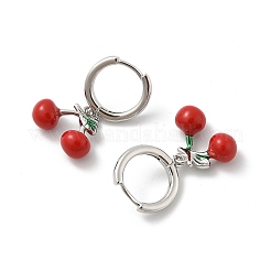 Cherry Brass Enamel Hoop Earrings&nbsp;EJEW-M077-14P-01