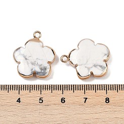 天然石ハウライトペンダント  真鍮製の金具が付いた花のチャーム  ゴールドカラー  23~24x21x6mm  穴：1.8mm&nbsp;G-P566-01G-13