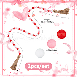 2Pcs Valentine's Day Wood Beads Pendant Decorations&nbsp;HJEW-FH00271