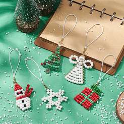 Christmas Glass Seed Beaded Pendant Decorations&nbsp;HJEW-TA00013